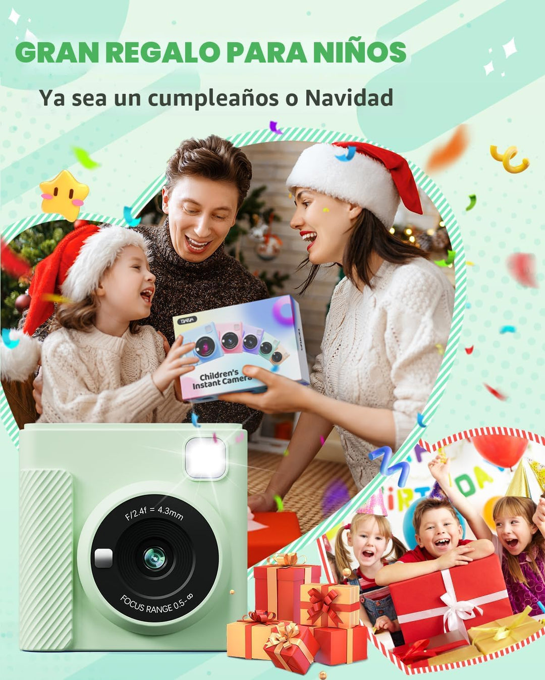 TIATUA Cámara de impresión instantánea para niños, regalos de cumpl...