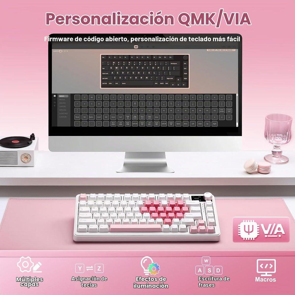 YUNZII Teclado mecánico B75 PRO MAX 75% (corazón blanco, interrupto...