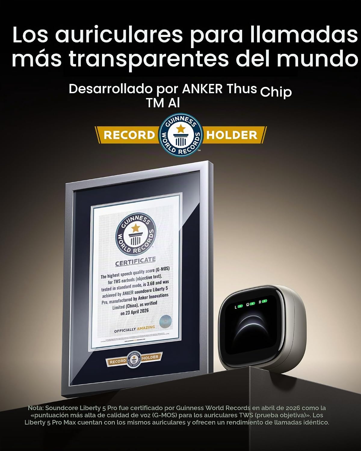 Soundcore Liberty 5 Pro Max by Anker - Auriculares inalámbricos, toma notas