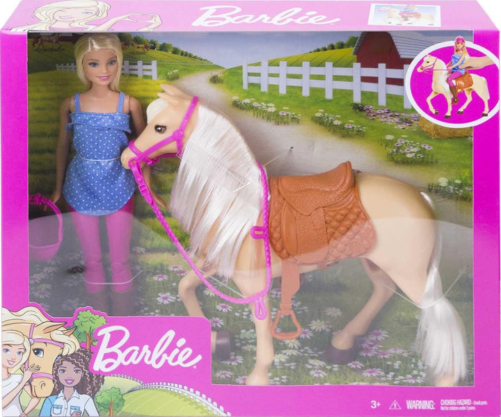 Barbie Playset con muñeca rubia de moda en atuendo de montar y caba...