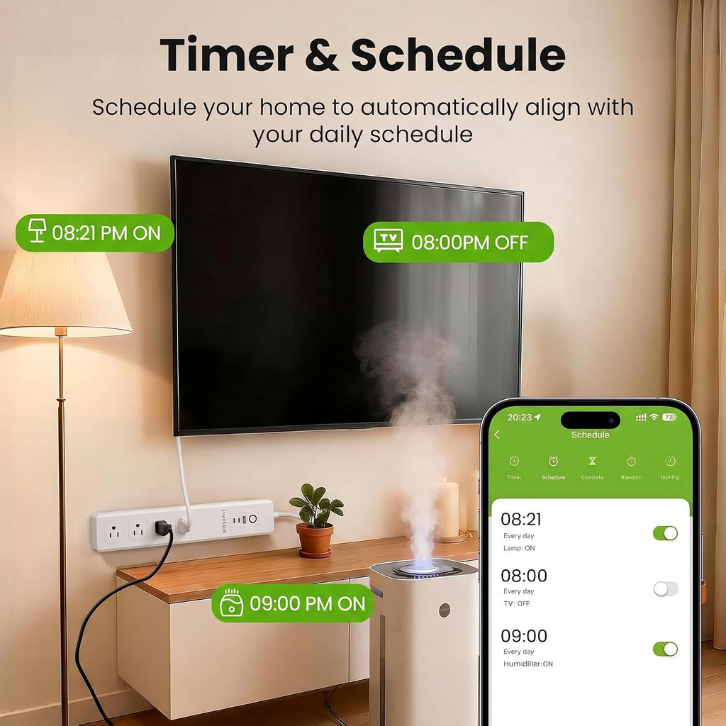 Regleta de alimentación WiFi inteligente, protector de sobretensiones con múltiples salidas de CA, control remoto WiFi, toma inteligente compatible con Alexa Google Home, función de temporizador