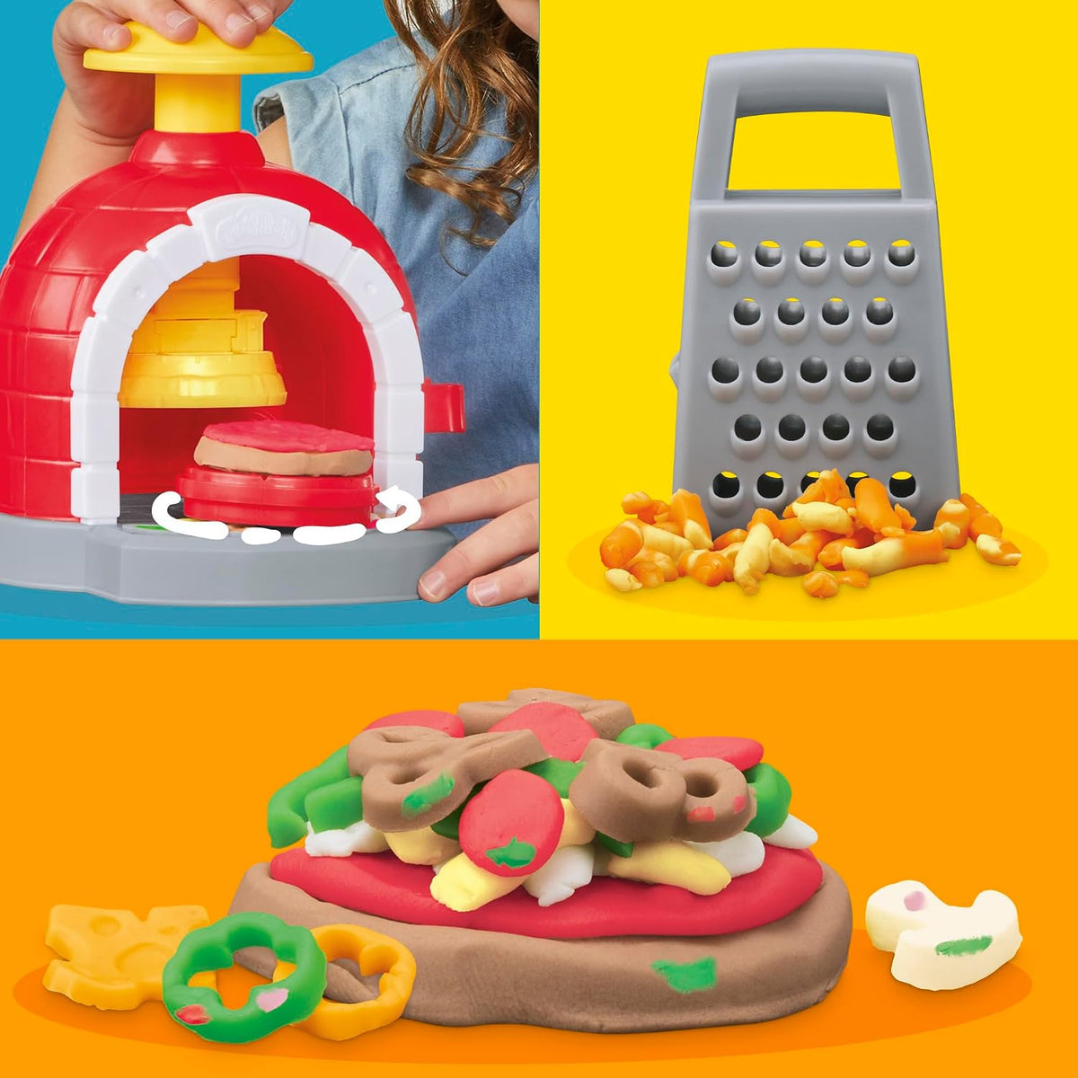 Play-Doh Kitchen Creations - Juego de horno de pizza con 6 latas y 8 accesorios, suministros para el aula de regreso a clases, juguetes de comida y cocina, juguetes preescolares, a partir de 3 años