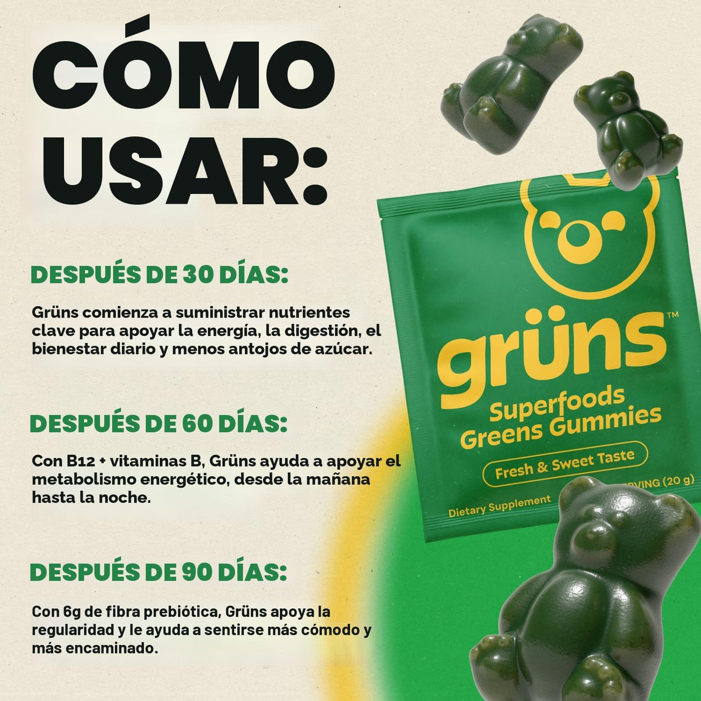 Gruns - Gomitas multivitamínicas Super Greens para adultos, superal...