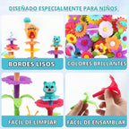 Juguete de construcción de jardín de flores para niñas, regalos de cumpleaños para niños preescolares de 3 a 5 a 7 años, juego educativo STEM con 140 piezas, kit de jardinería apilable para