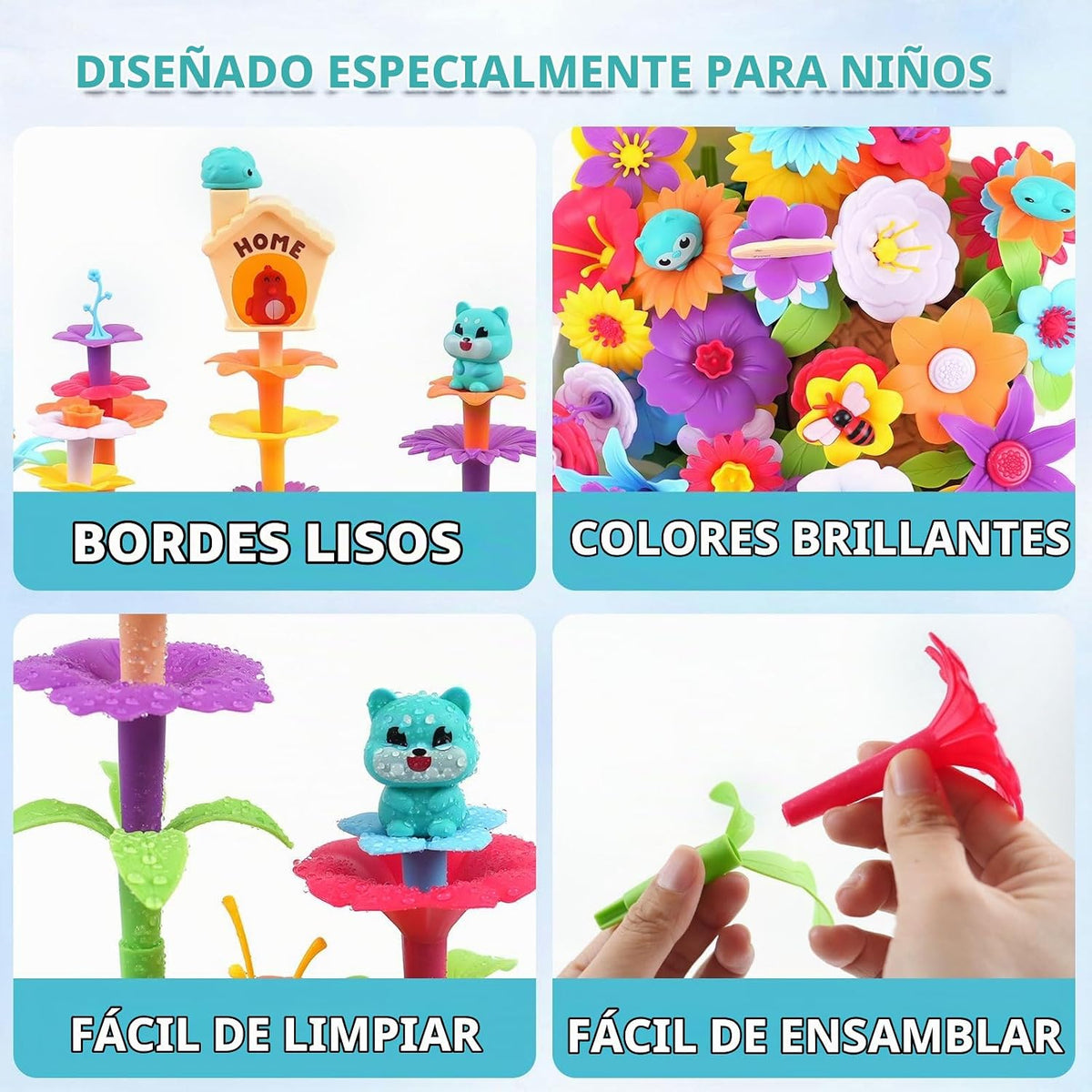 Juguete de construcción de jardín de flores para niñas, regalos de cumpleaños para niños preescolares de 3 a 5 a 7 años, juego educativo STEM con 140 piezas, kit de jardinería apilable para