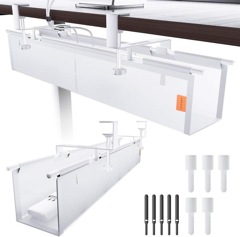 Bandeja de organización de cables para debajo del escritorio, sin taladro, bridas incluidas, material de lona ecológico, diseño de malla para disipación de calor, organizador de cables/almacenamiento