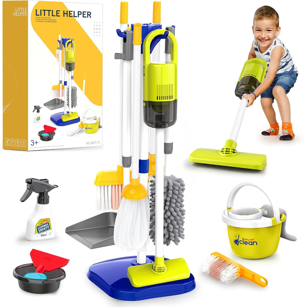 Juego de juguetes de limpieza para niños pequeños, juego de juguetes de limpieza para niños, juego de limpieza del hogar de imitación - Incluye. Juego de aspiradora eléctrica, juego de escoba