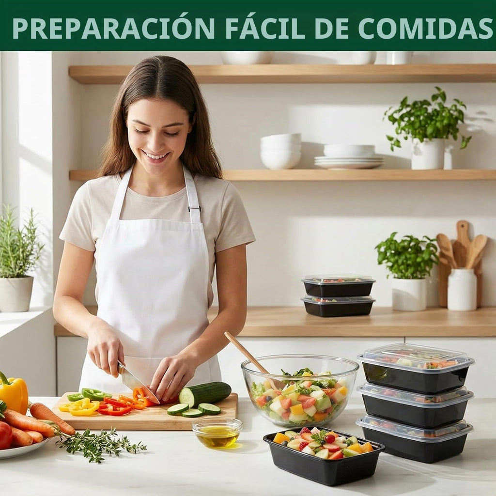 Glotoch Contenedores de preparación de comidas de 32 onzas, paquete de 50 (100 piezas) con tapas, recipientes de plástico para almacenamiento de alimentos reutilizables, cajas Bento para control de