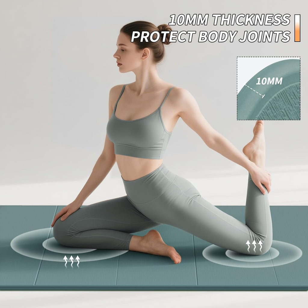 PAIDU Esterilla de yoga plegable para fitness, extra gruesa de 2/5 pulgadas (0.394 in) | TPE antideslizante certificado SGS | 75 x 26 pulgadas extra larga | portátil y fácil de almacenar | para yoga