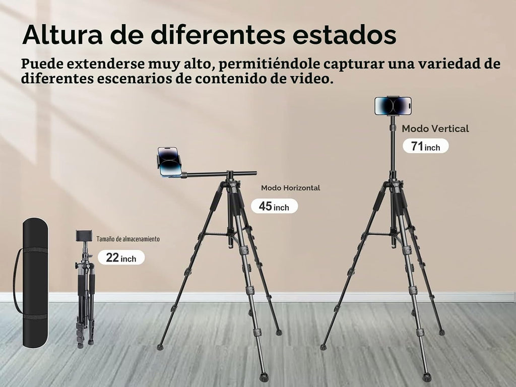 Elitehood Trípode para iPhone para grabación de video aérea [resistente y ultraestable], brazo horizontal largo extensible de 25 pulgadas, soporte de trípode para iPhone con rotación de 360° con