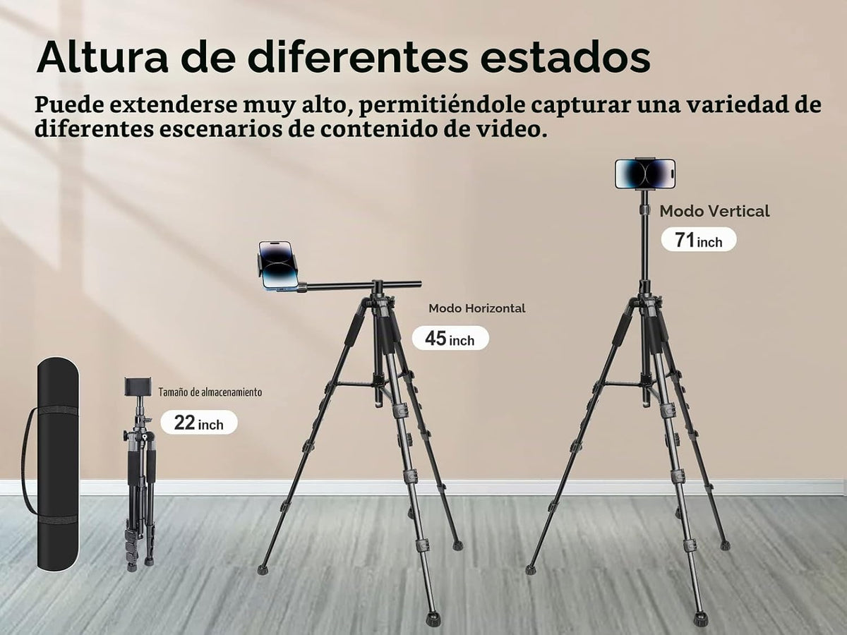 Elitehood Trípode para iPhone para grabación de video aérea [resistente y ultraestable], brazo horizontal largo extensible de 25 pulgadas, soporte de trípode para iPhone con rotación de 360° con