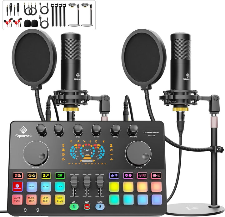 Paquete de equipo de podcast para 2 con micrófonos condensadores du...