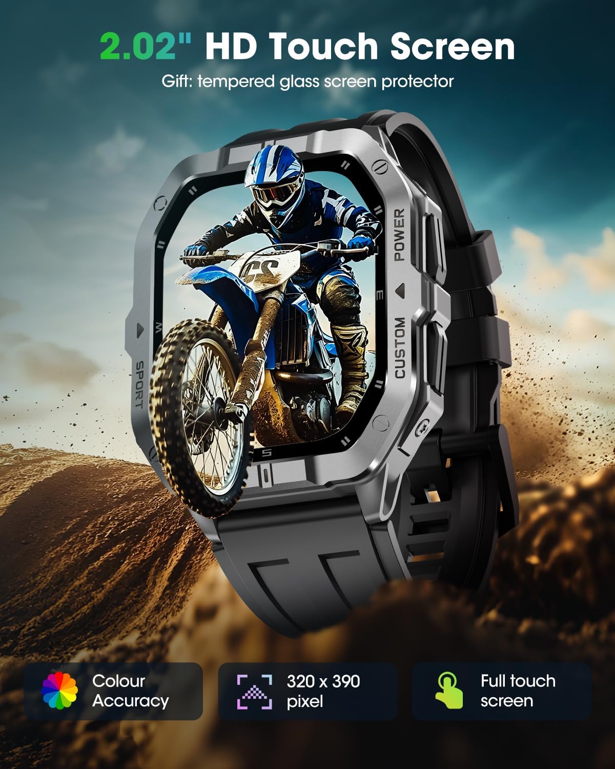 Reloj inteligente militar GPS integrado, llamadas Bluetooth, para iPhone y