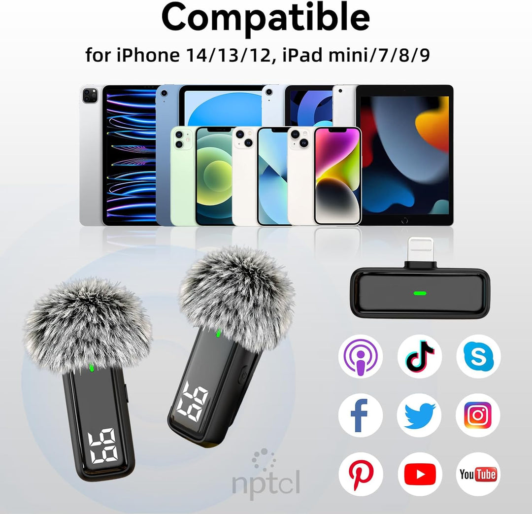 NPTCL Paquete de 2 micrófonos de solapa inalámbricos para iPhone 14...