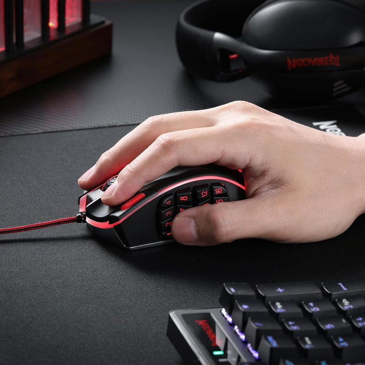 Redragon M990 MMO Ratón Gaming, 32000 DPI de alta precisión con cab...