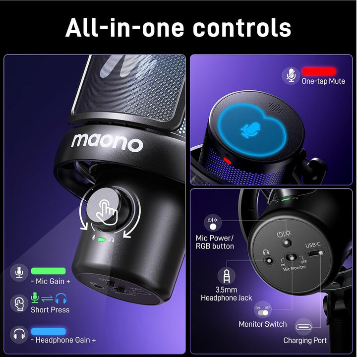 MAONO Micrófono inalámbrico para PC, micrófono condensador de trans...