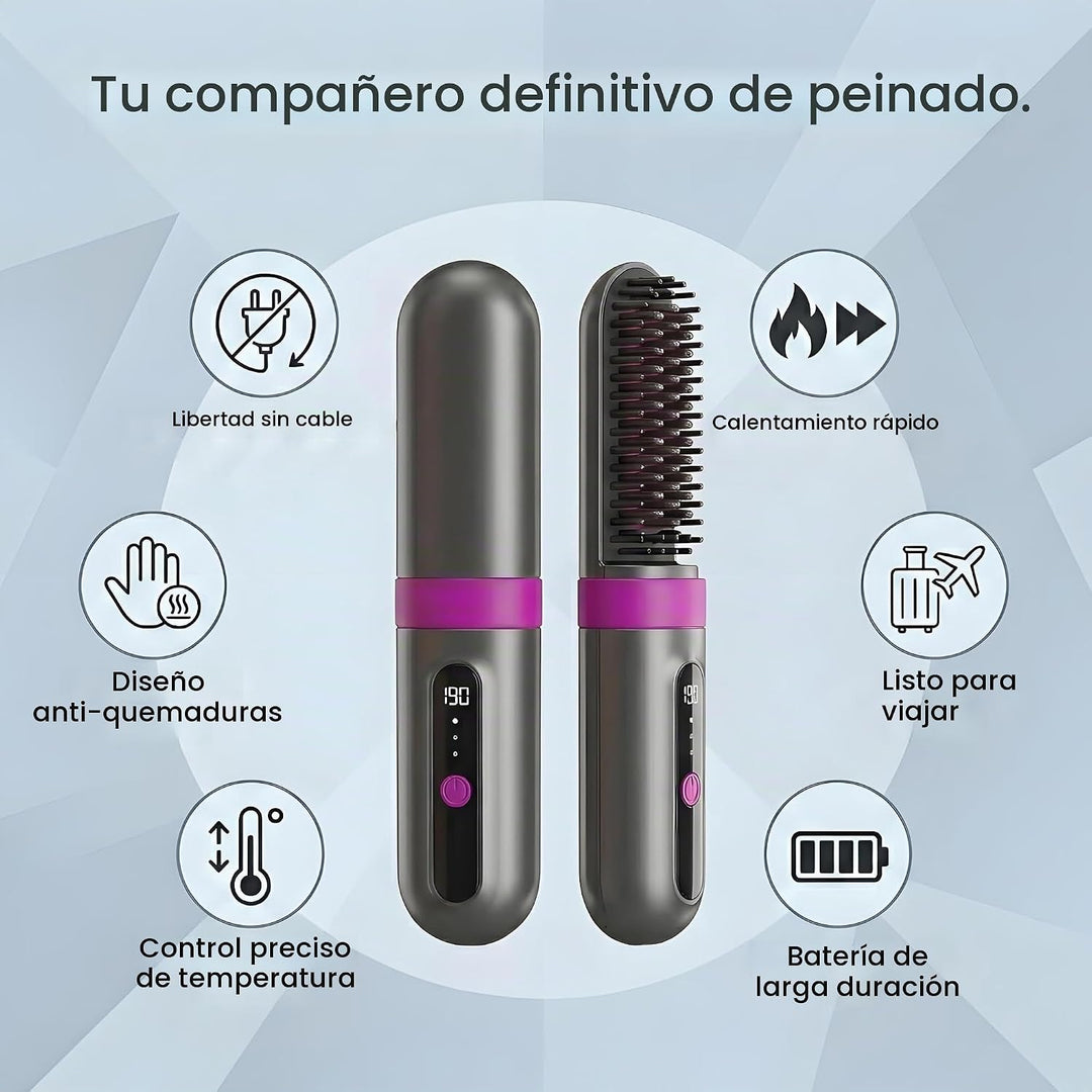 Cepillo alisador de pelo inalámbrico, portátil, herramienta de pein...