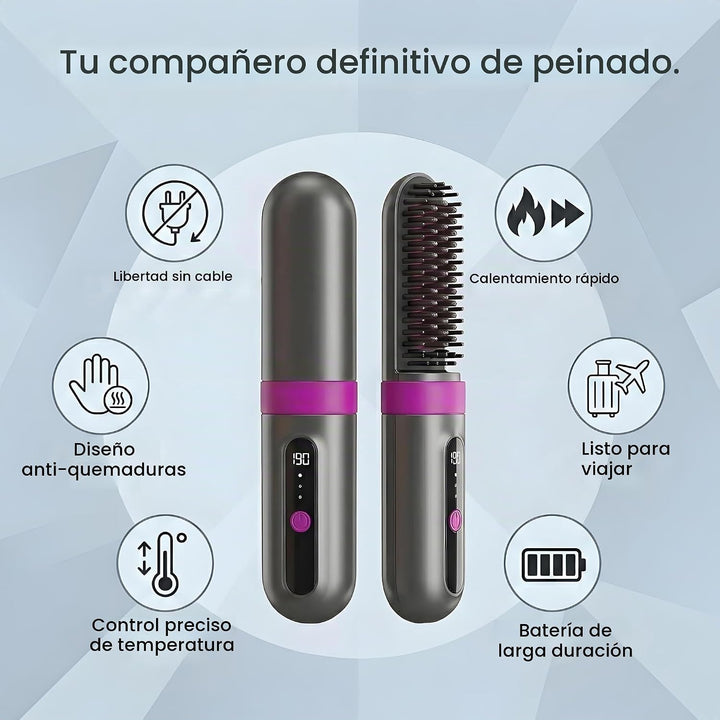 Cepillo alisador de pelo inalámbrico, portátil, herramienta de pein...