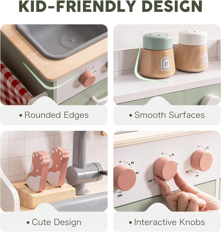 ROBUD Juego de cocina de madera para niños pequeños, juego de cocin...