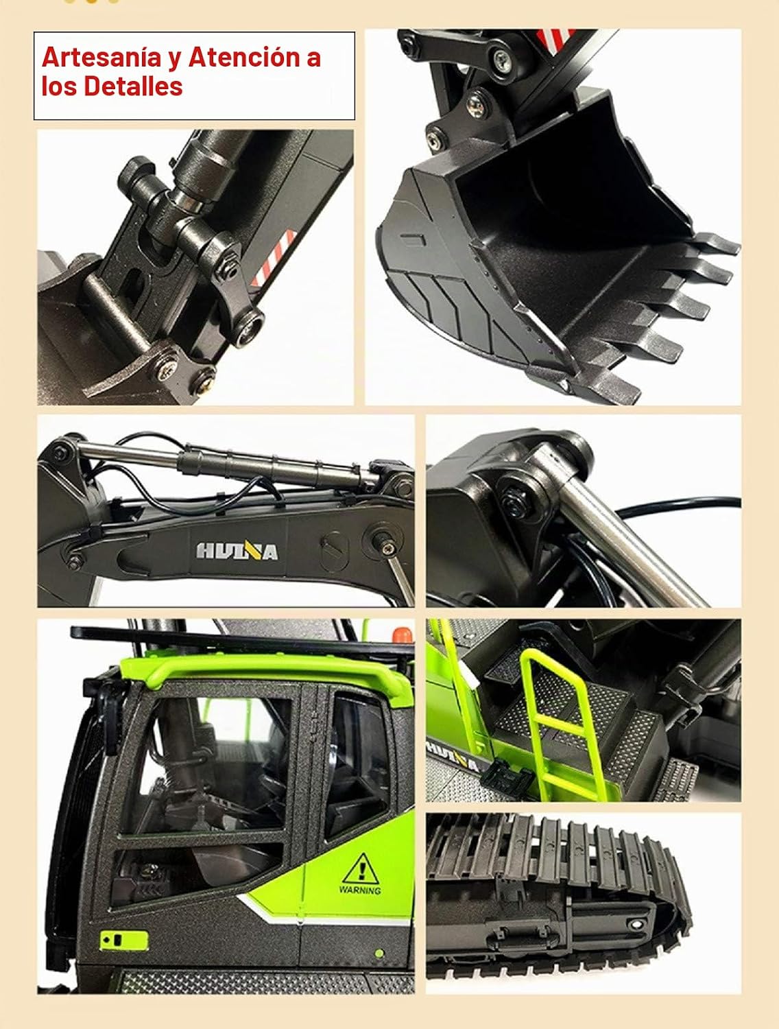 Excavadora RC para adultos Huina 1593 Totalmente funcional Juguete 1:14 28 canales Control remoto Camión Construcción Vehículo Cubo Metal Luces LED Simulación Sonidos 2 Baterías y Pinza Modelo 2026
