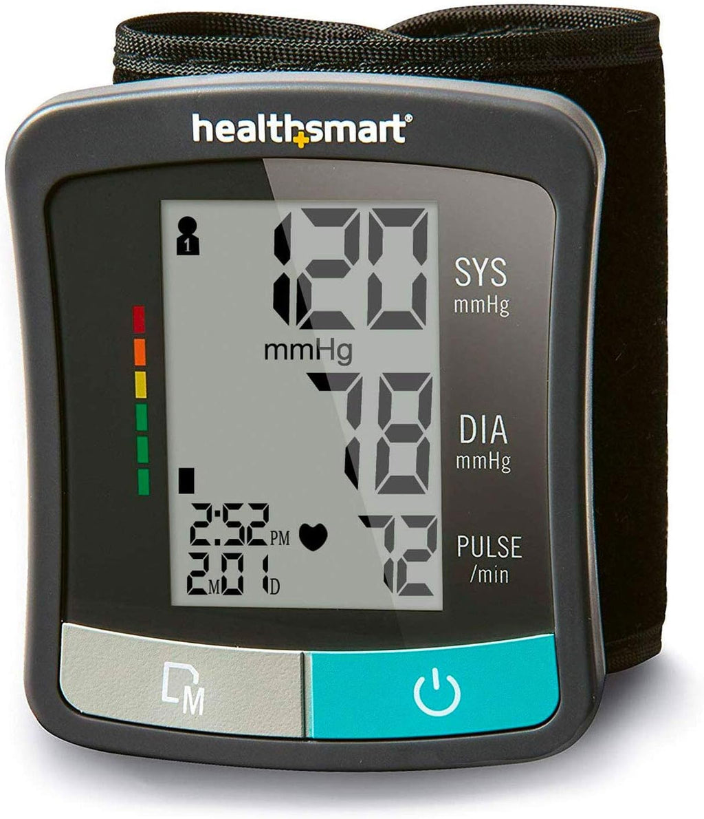 HealthSmart Monitor de presión arterial estándar digital con brazalete superior automático que muestra la frecuencia del pulso y los latidos cardíacos irregulares, almacena hasta 120 lecturas para 2