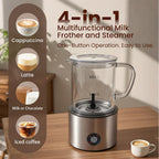 Espumador de leche desmontable, espumador de leche y vaporizador 4 en 1, apto para lavavajillas, espumador de vidrio de 16.9 onzas, espumador de leche eléctrico para café, café con leche, chocolate