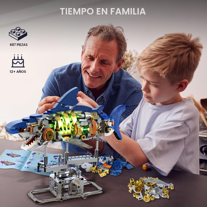 Juego de construcción mecánico de tiburón con luz LED 687