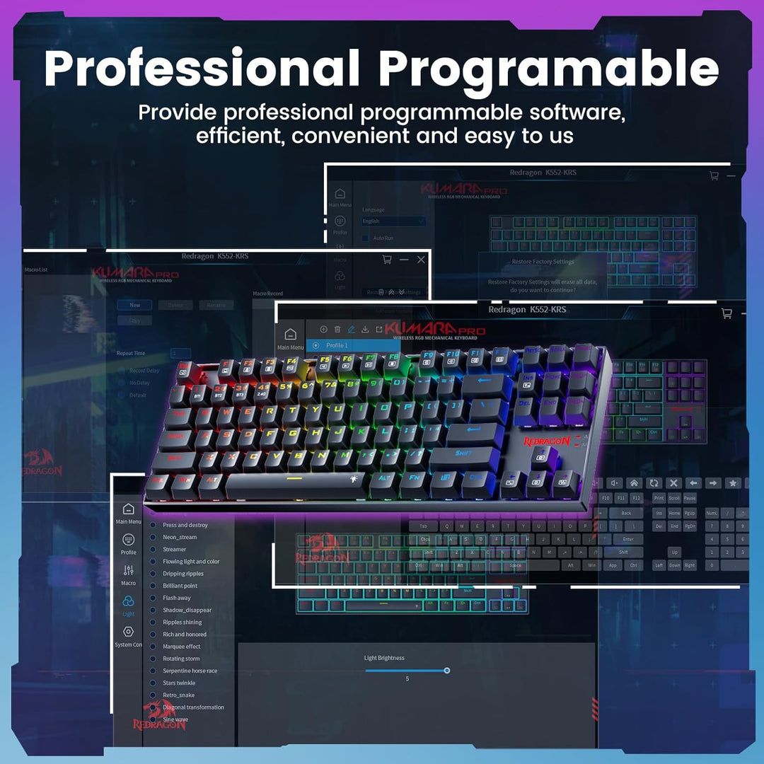 Redragon Teclado inalámbrico para juegos, teclado mecánico tri-modo...