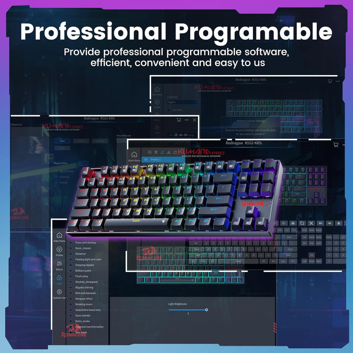 Redragon Teclado inalámbrico para juegos, teclado mecánico tri-modo...