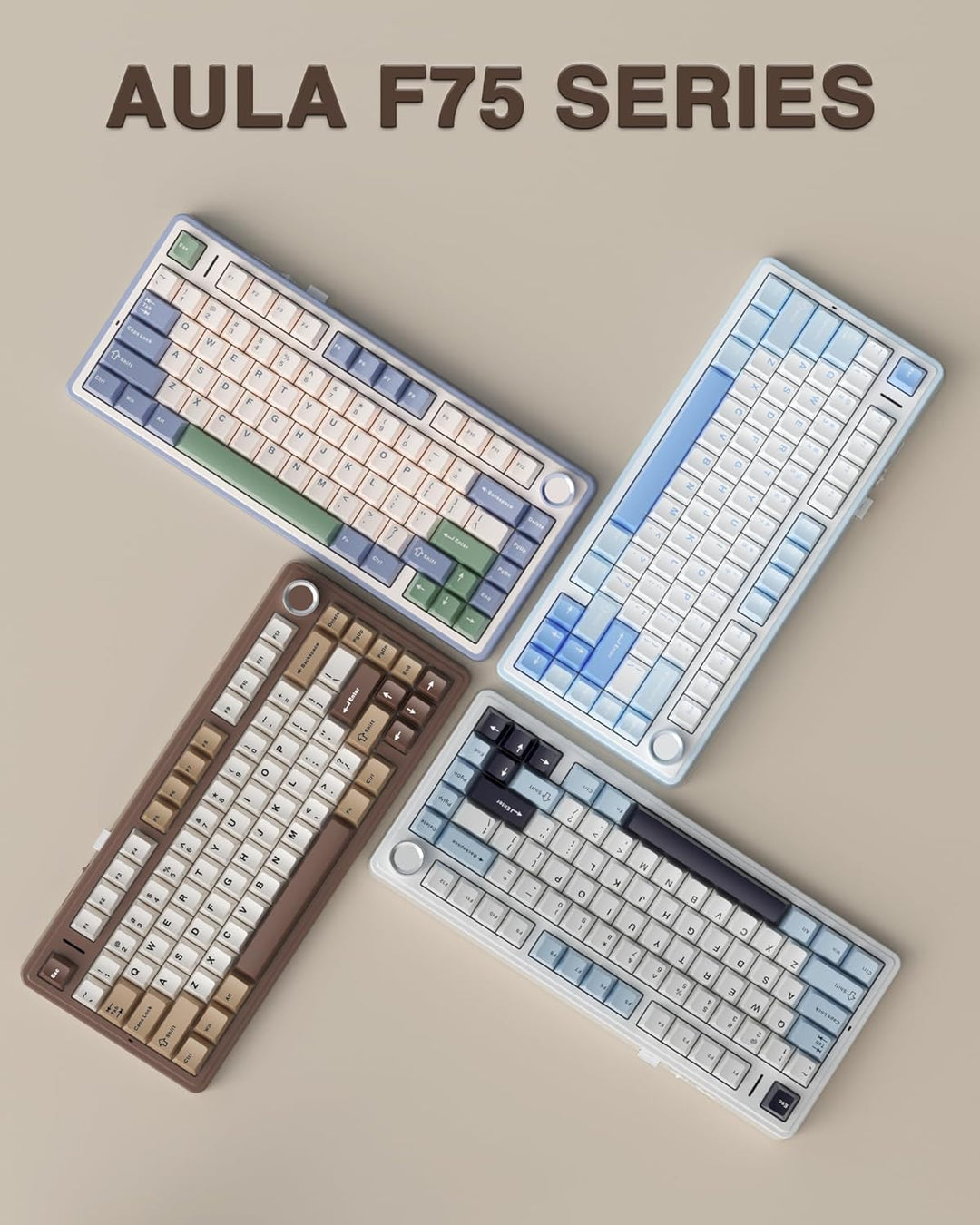 AULA Teclado mecánico inalámbrico F75 75%, teclado cremoso intercam...
