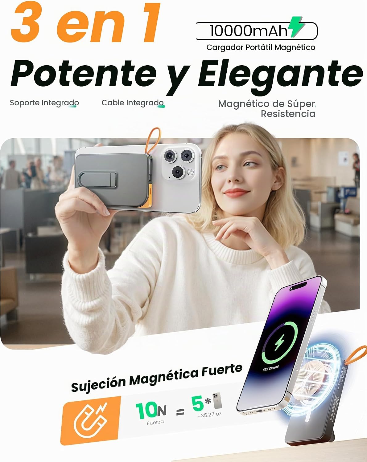 para Magsafe Power Bank iPhone, cargador portátil magnético, Azul