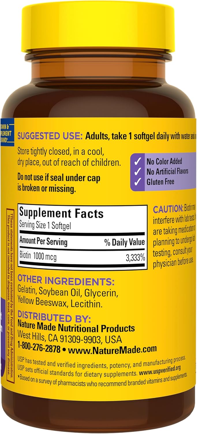 Nature Made - Biotina una por día (vitamina B7) 1000 mcg. Cápsulas...