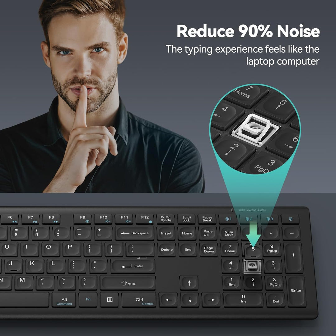 TECKNET Teclado Bluetooth recargable, conmutación libre de 4 dispos...