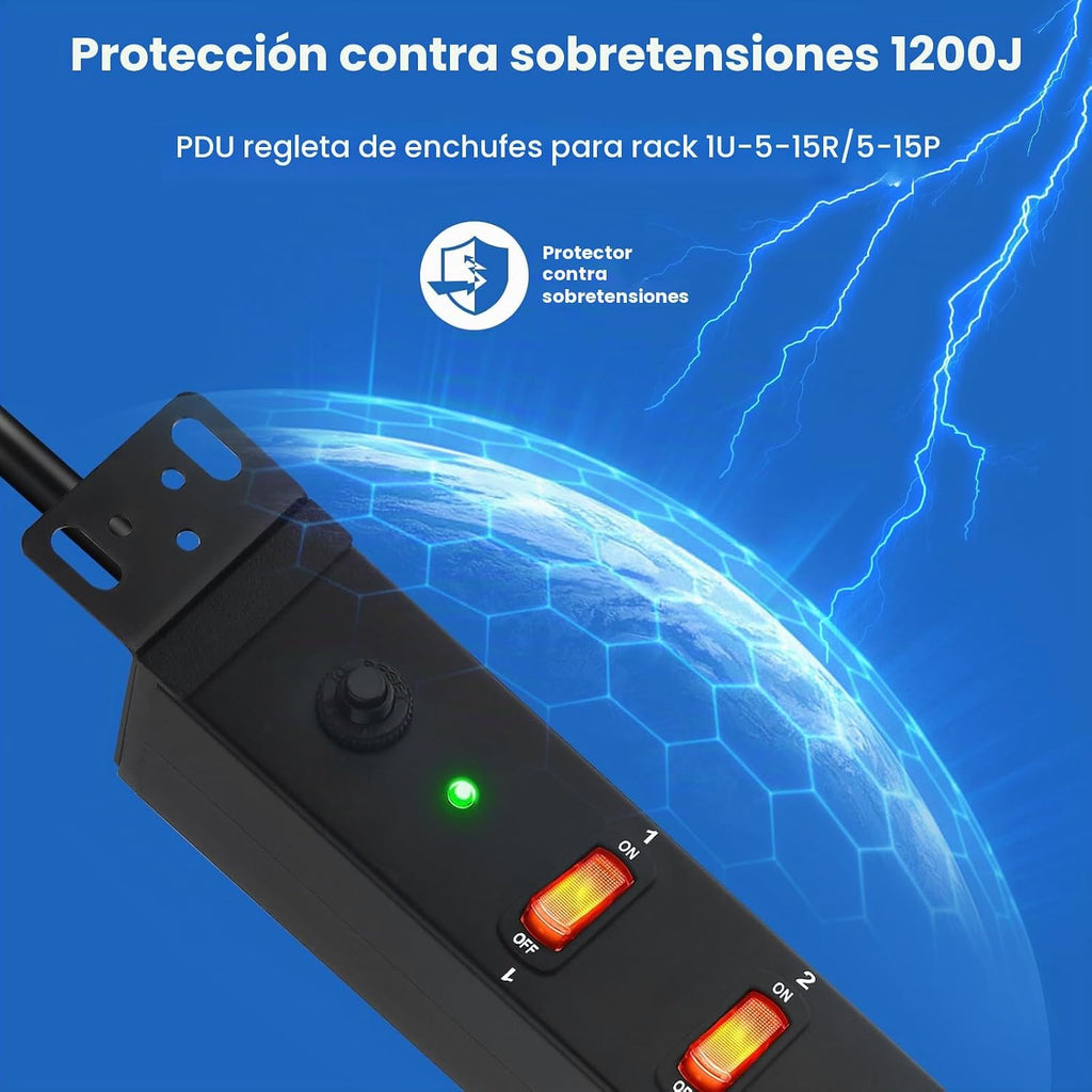 Regleta de alimentación para montaje en rack PDU, cable resistente