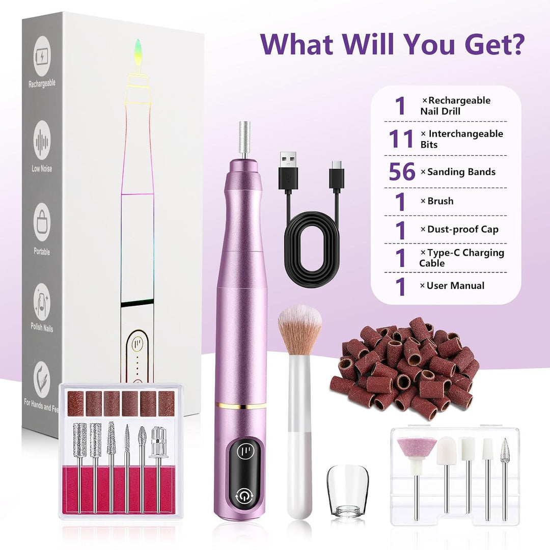 TUOBEO Kit de lima de uñas eléctrico inalámbrico para uñas, juego d...