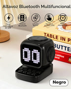 Altavoz Bluetooth 5 en 1 de robot retro: cargador inalámbrico de 15 W, pantalla LED de píxeles, sonido estéreo de 10 W y 15 ruido blanco, reloj despertador, lindo altavoz inalámbrico portátil para