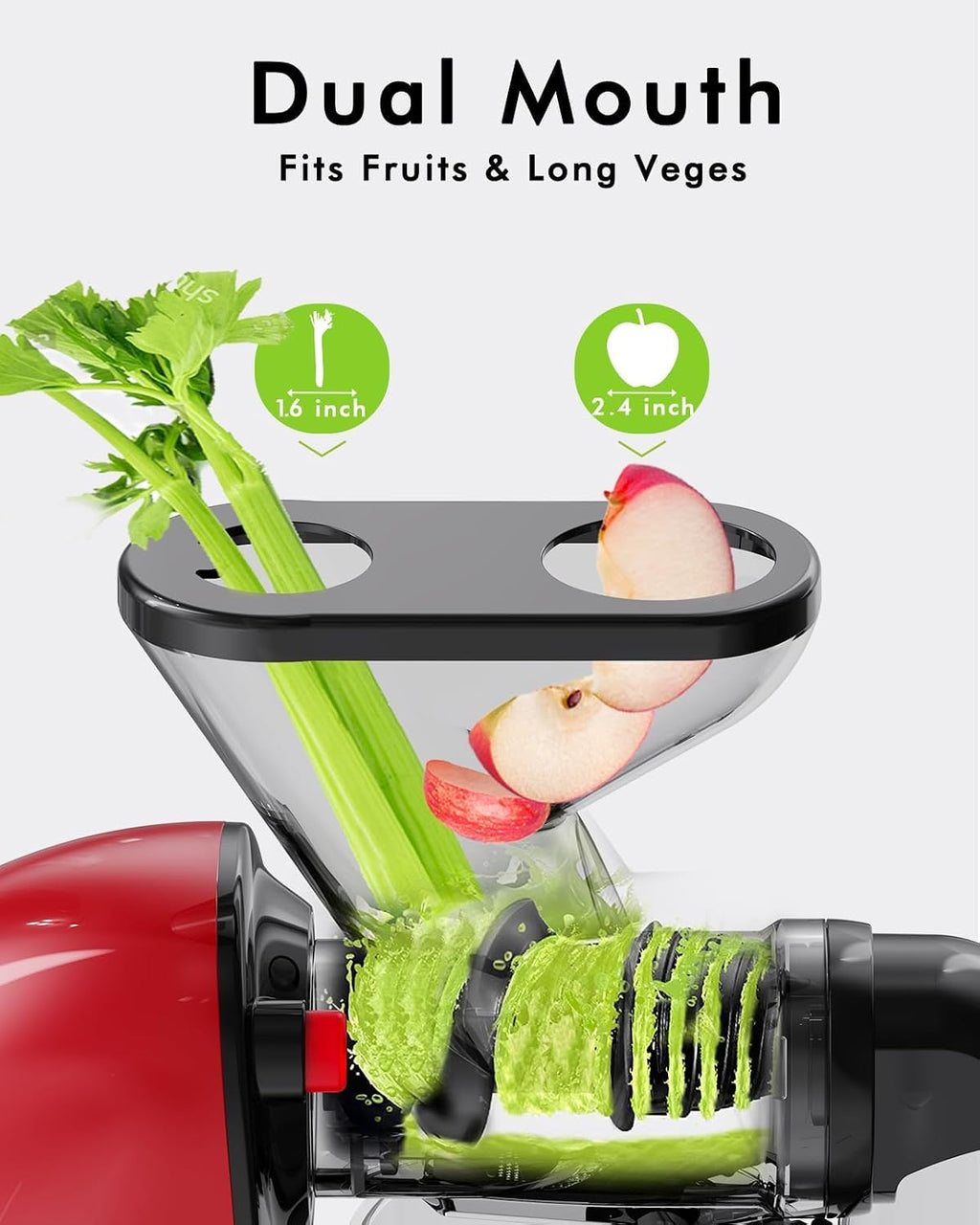 SIFENE Extractor de Jugos Masticador Lento Compacto, Tolva Doble, Motor 150W, Rojo
