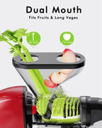 SIFENE Extractor de Jugos Masticador Lento Compacto, Tolva Doble, Motor 150W, Rojo