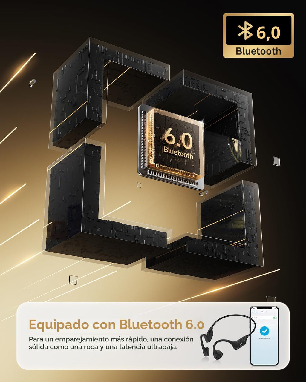 PSIER Auriculares de conducción ósea, auriculares de conducción ósea, Bluetooth inalámbrico 6.0