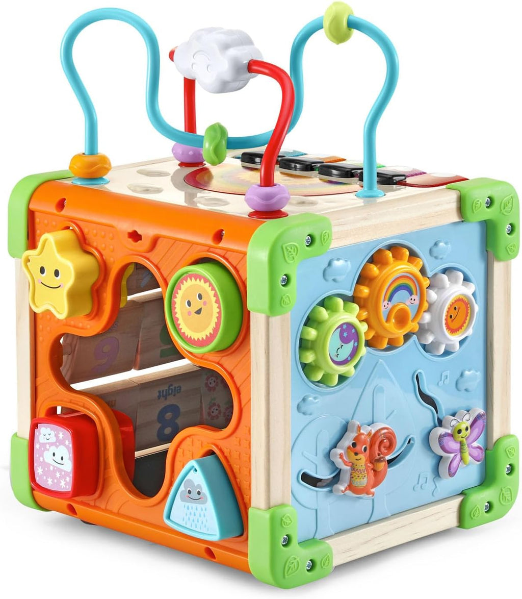 LeapFrog Cubo de Actividades Electrónico Táctil con Música y Luces de Madera, Tema de Animales, Edades 1 en Adelante