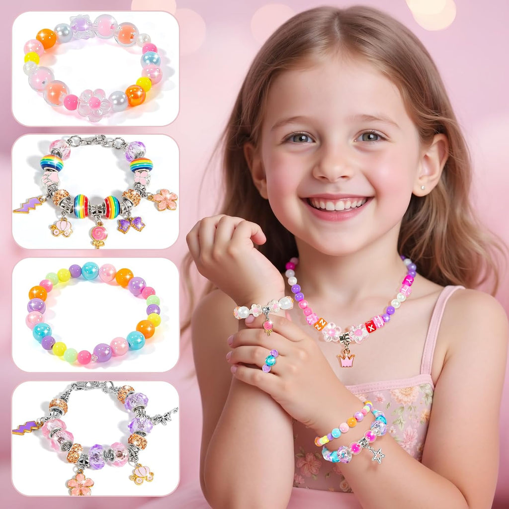 BLmukce Kit de creación de amistad para niñas, kit de fabricación de pulseras de cuentas de joyería para niños de 8 a 12 años, kit de manualidades de collar de dijes, regalos de cumpleaños de Navidad