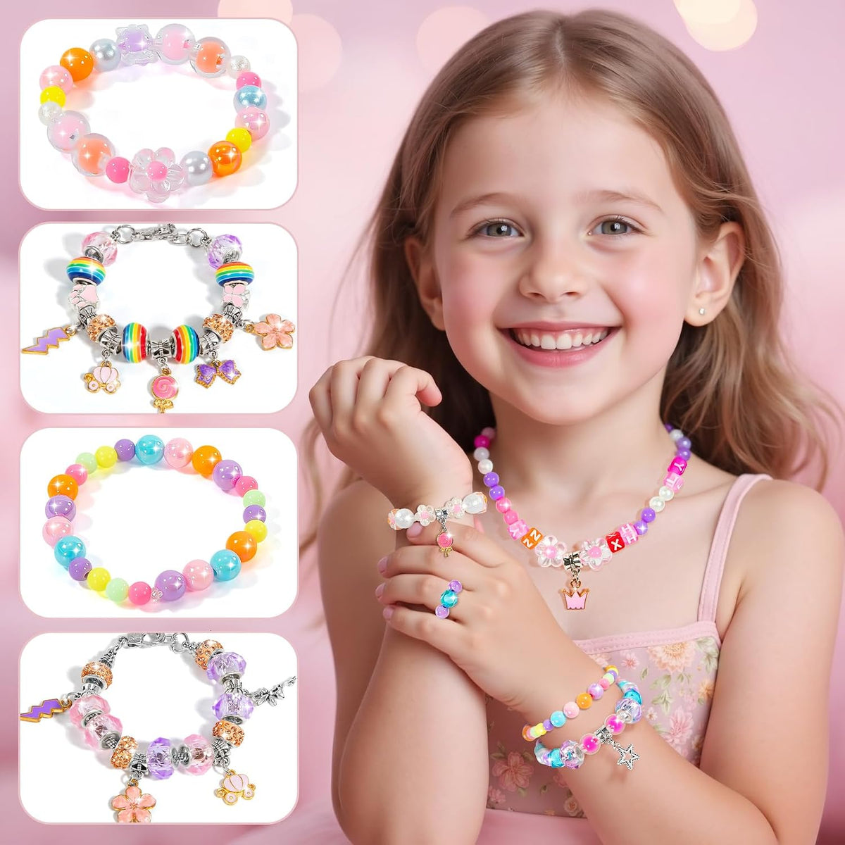 BLmukce Kit de creación de amistad para niñas, kit de fabricación de pulseras de cuentas de joyería para niños de 8 a 12 años, kit de manualidades de collar de dijes, regalos de cumpleaños de Navidad