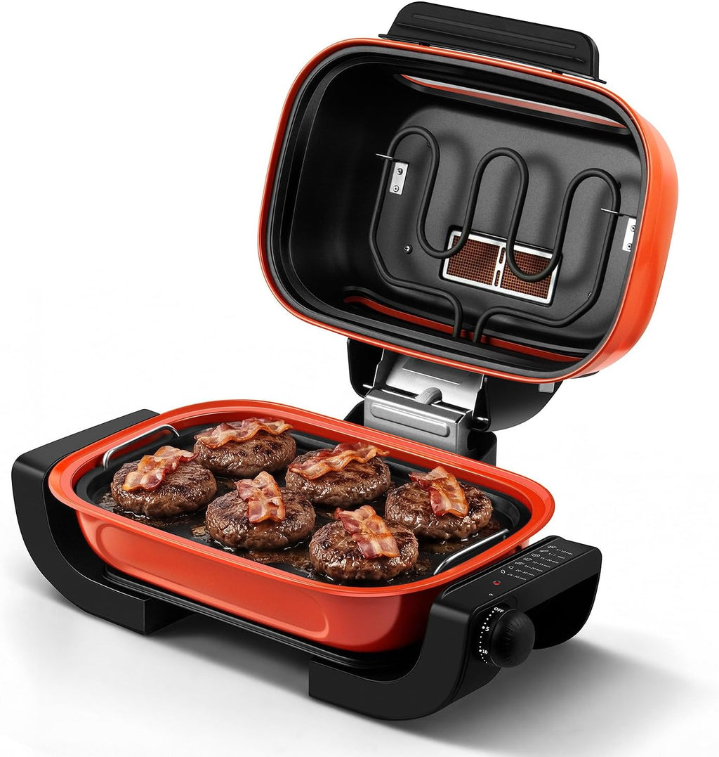 Techwood - Parrilla eléctrica para exteriores, parrilla eléctrica 3-1 para cocina en interiores y exteriores, parrilla coreana de 1300 W con perilla de control de temporizador, asar, tostar, parrilla