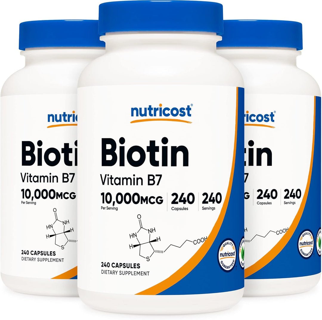 Nutricost Biotina (vitamina B7) 10,000mcg, 240 cápsulas (3 botellas...