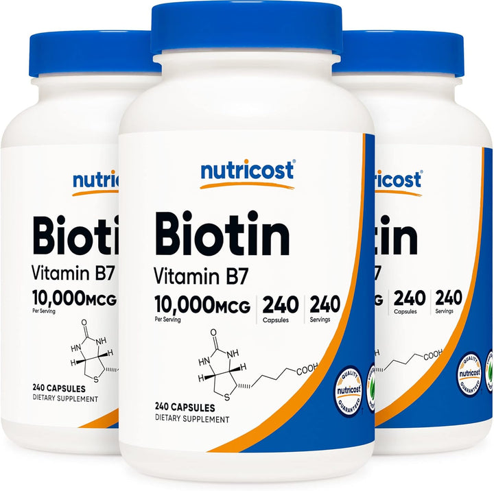 Nutricost Biotina (vitamina B7) 10,000mcg, 240 cápsulas (3 botellas...