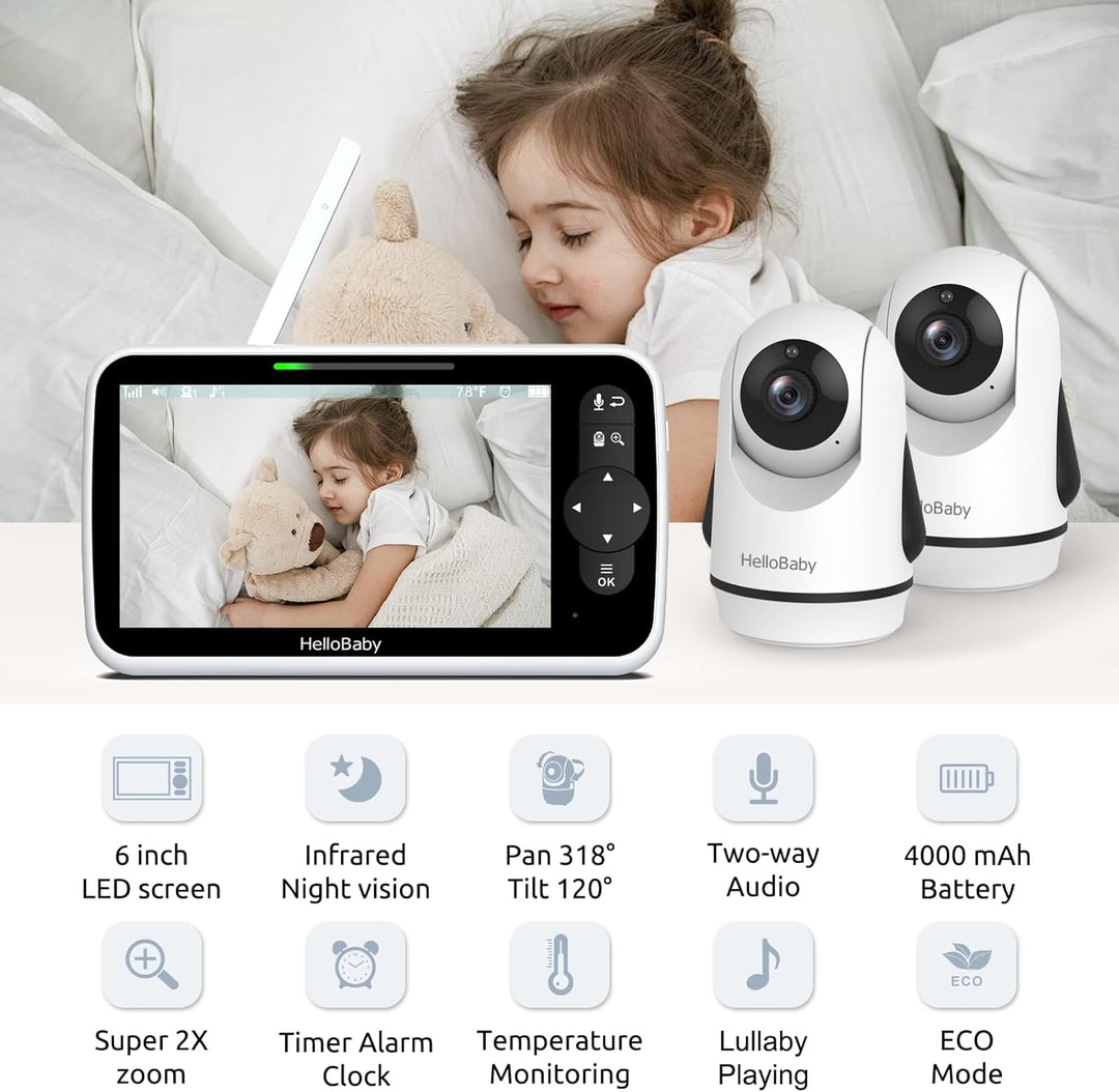 HelloBaby Monitor de Video para Bebés con Pantalla Grande IPS Mejor...