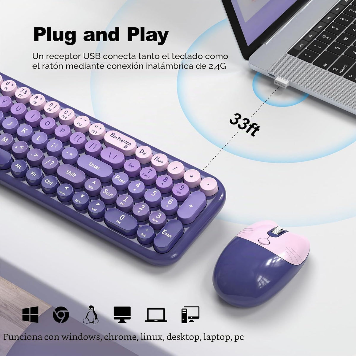 MOFII Combo de teclado y mouse inalámbricos, teclado pequeño compac...