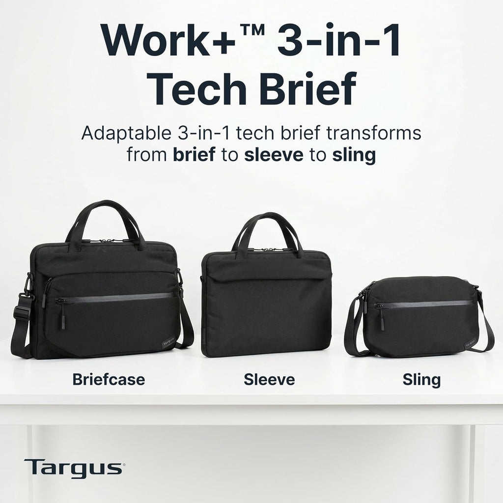 Targus Maletín técnico 3 en 1 Work+ de 13 a 14 pulgadas, maletín modular para laptop con correa de bolsa de tecnología desmontable, protección de 360 para laptop, cremalleras antirrobo, correa para