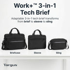 Targus Maletín técnico 3 en 1 Work+ de 13 a 14 pulgadas, maletín modular para laptop con correa de bolsa de tecnología desmontable, protección de 360 para laptop, cremalleras antirrobo, correa para