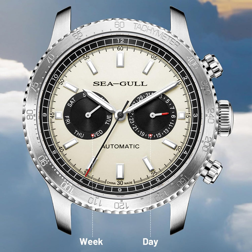 SEA-GULL Relojes mecánicos para hombre, GMT con calendario dual, diseño ojo de panda, reloj de pulsera automático, Seagull ST2502, taquímetro, luminoso, 6177